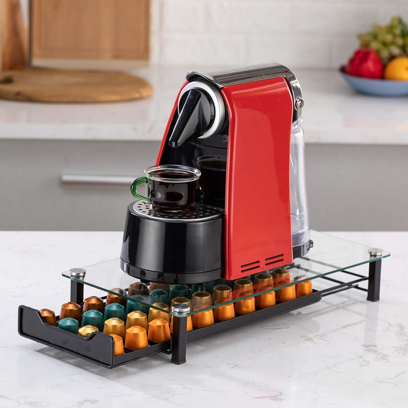 Rice rat Coffee Pod Storage Holder Capsules Originaline Drawer Organizer, Crystal Tempered Glass (40 Pods Capacity) - Image 1